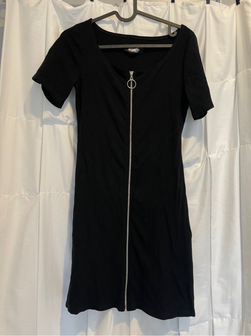 Reformation Black Zip-Front Ribbed Mini Dress Medium